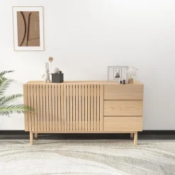 Meuble bas 2 portes 3 tiroirs naturel