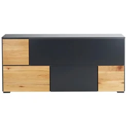 Meuble bas 5 portes chêne naturel et laqué anthracite