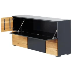 Meuble bas 5 portes chêne naturel et laqué anthracite