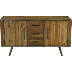 Meuble bas 3 tiroirs, 2 portes en bois Naturel foncé