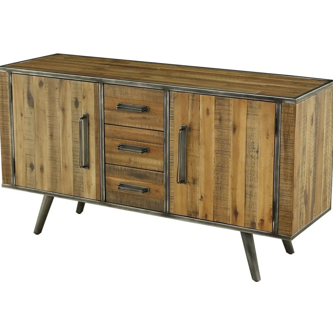 Meuble bas 3 tiroirs, 2 portes en bois Naturel foncé