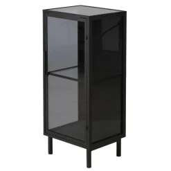 Meuble bas métal noir et verre fumé