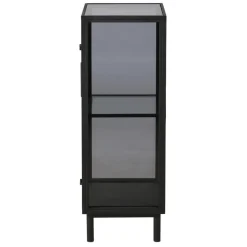 Meuble bas métal noir et verre fumé