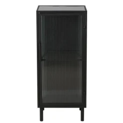 Meuble bas métal noir et verre fumé