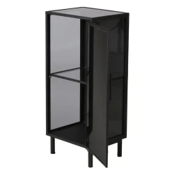 Meuble bas métal noir et verre fumé