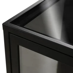 Meuble bas métal noir et verre fumé