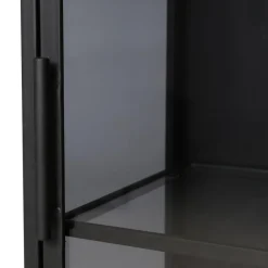 Meuble bas métal noir et verre fumé