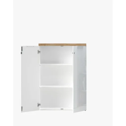 Meuble de bureau bas 2 portes 2 étagères avec serrure à clé poigné métal EASY