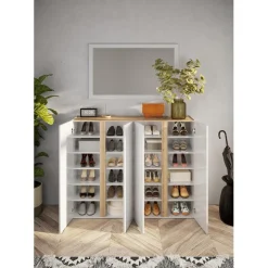 Meuble de rangement 2 portes avec 10 étageres reglables blanc