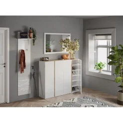 Meuble de rangement 2 portes avec 10 étageres reglables blanc