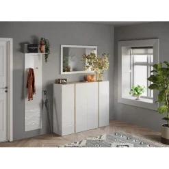 Meuble de rangement 2 portes avec 10 étageres reglables blanc