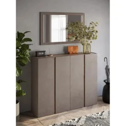 Meuble de rangement 2 portes Ferrare avec 10 étageres reglables coloris bronze et chêne