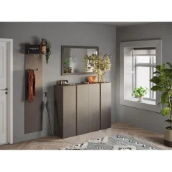 Meuble de rangement 2 portes Ferrare avec 10 étageres reglables coloris bronze et chêne