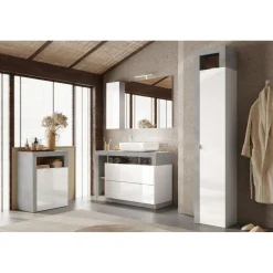Meuble de rangement salle de bain 2 Portes effet béton façade blanc L64xH78 cm