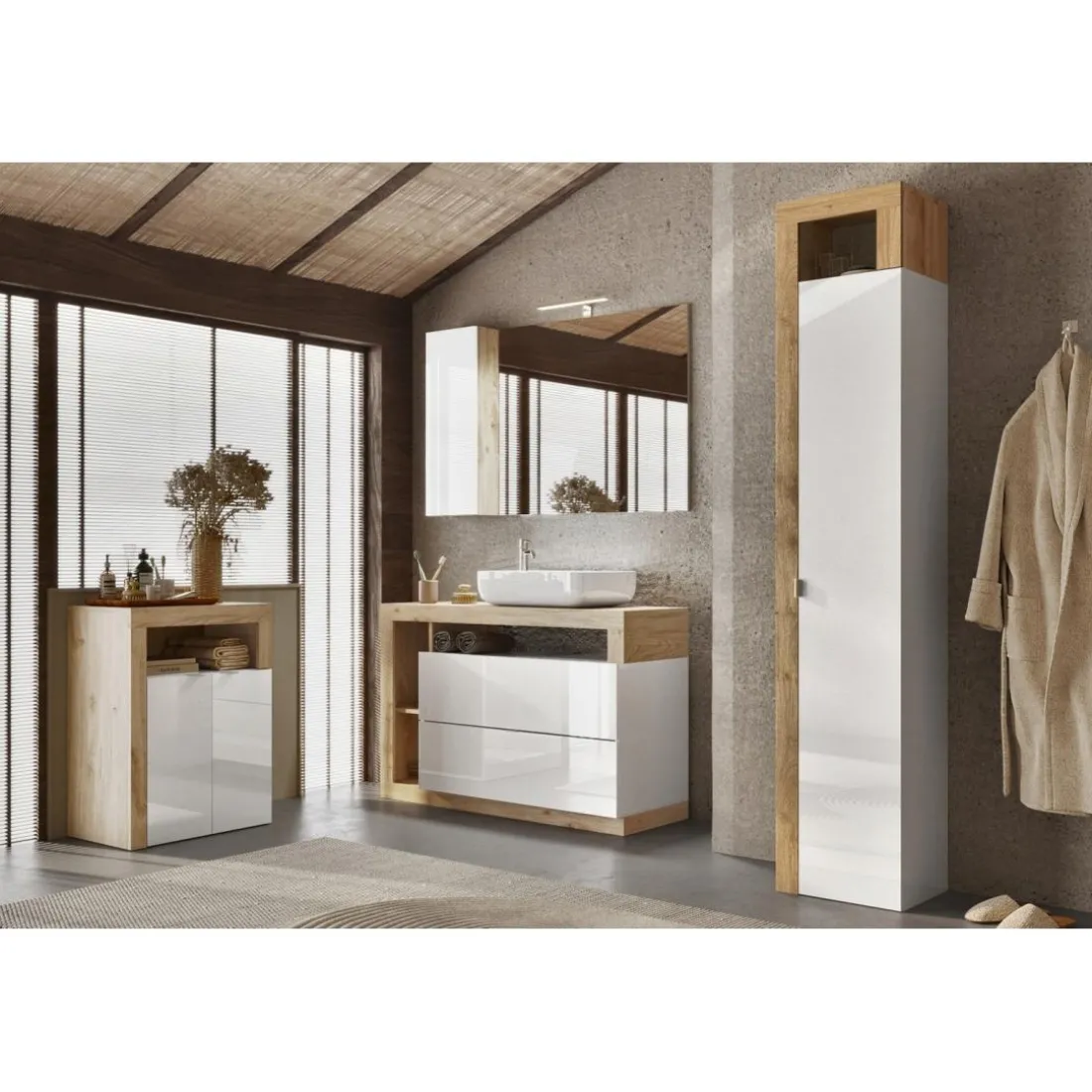 Meuble de rangement salle de bain 2 Portes blanc L64xH78 cm