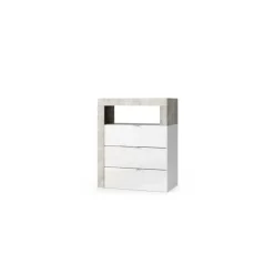 Meuble de rangement salle de bain 3 tiroirs coloris béton façade blanc L64xH78 cm