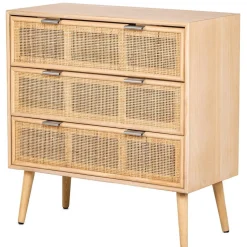Meuble de Rangement Scandinave 3 Tiroirs Cannage en Bois MANILLA