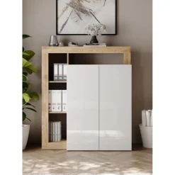 Meuble de rangementavec étagère-bureau 2 portes 2 étagères niches