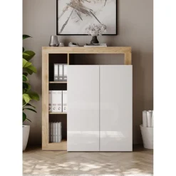 Meuble de rangementavec étagère-bureau 2 portes 2 étagères niches