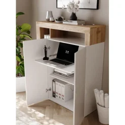 Meuble de rangementavec étagère-bureau 2 portes 2 étagères niches