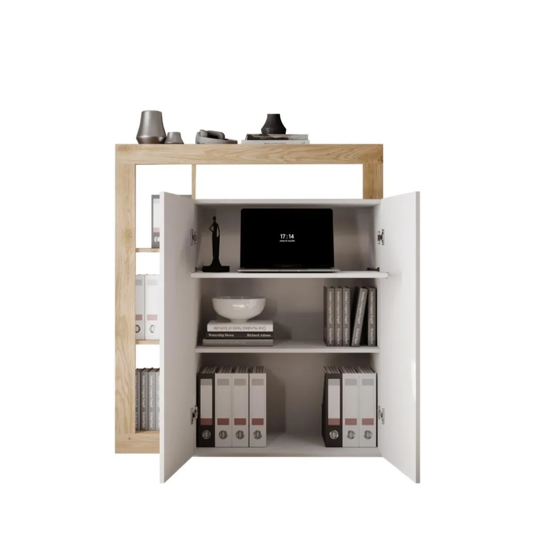 Meuble de rangementavec étagère-bureau 2 portes 2 étagères niches