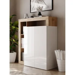 Meuble de rangementavec étagère-bureau 2 portes 2 étagères niches