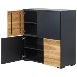Meuble haut 4 portes chêne naturel et laqué anthracite