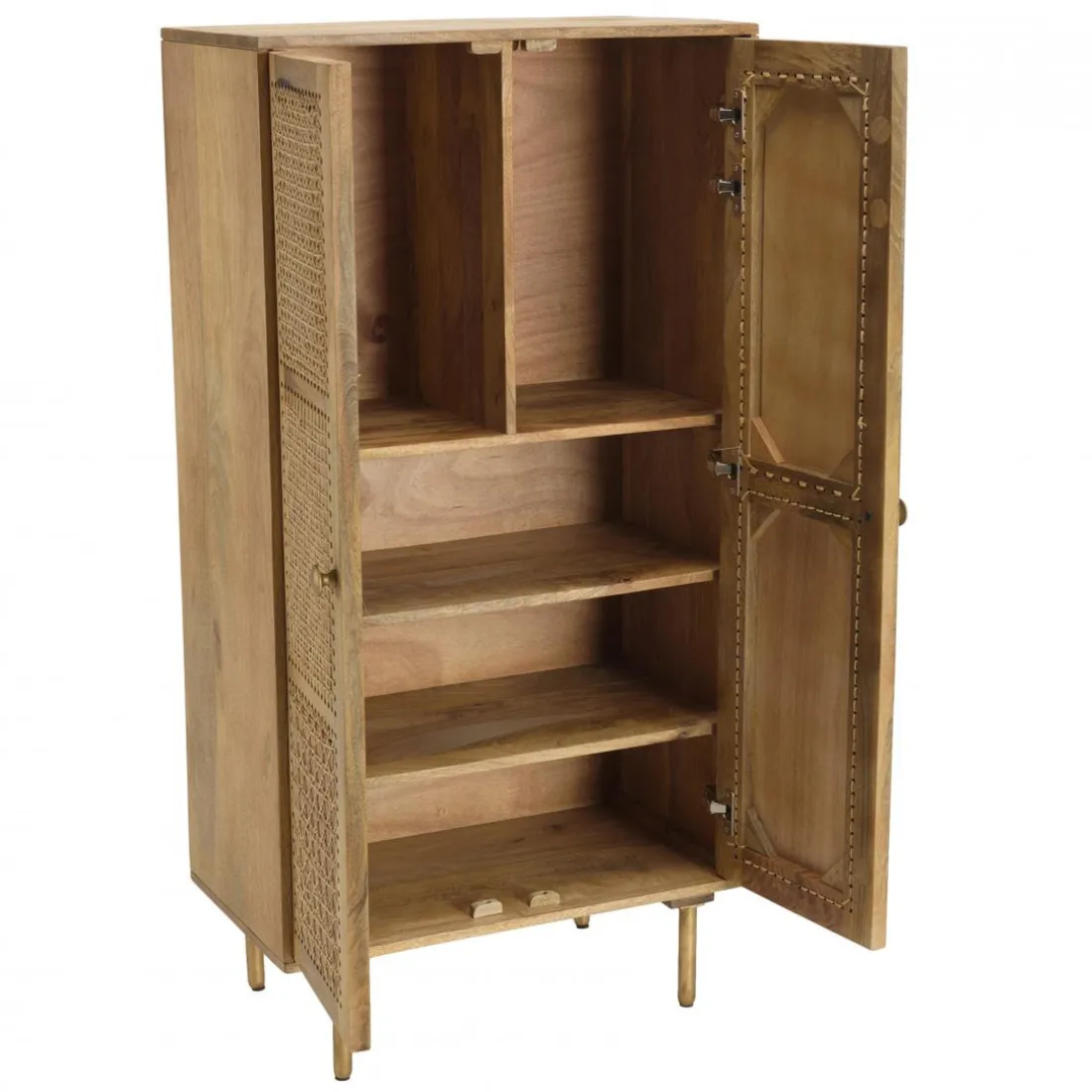 Meuble haut marron 2 portes bois de manguier cannage naturel ISA