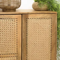 Meuble haut marron 2 portes bois de manguier cannage naturel ISA