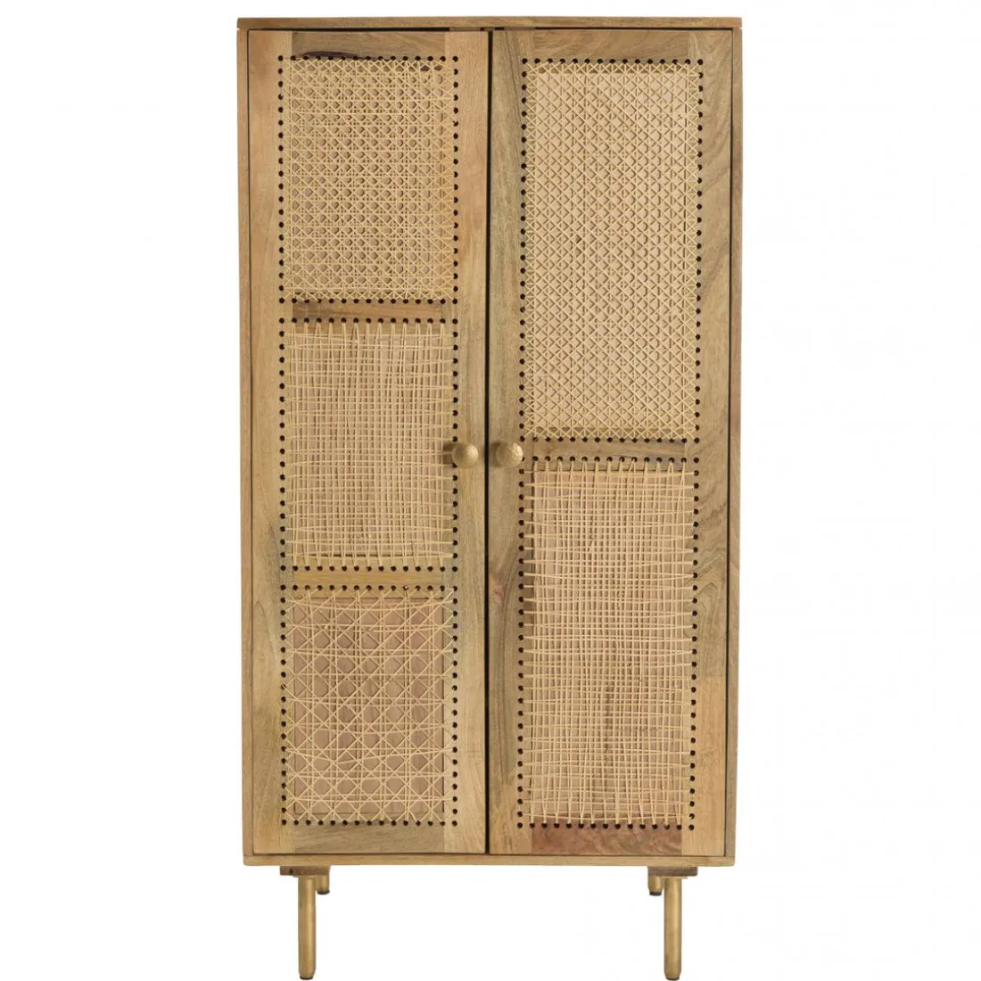Meuble haut marron 2 portes bois de manguier cannage naturel ISA