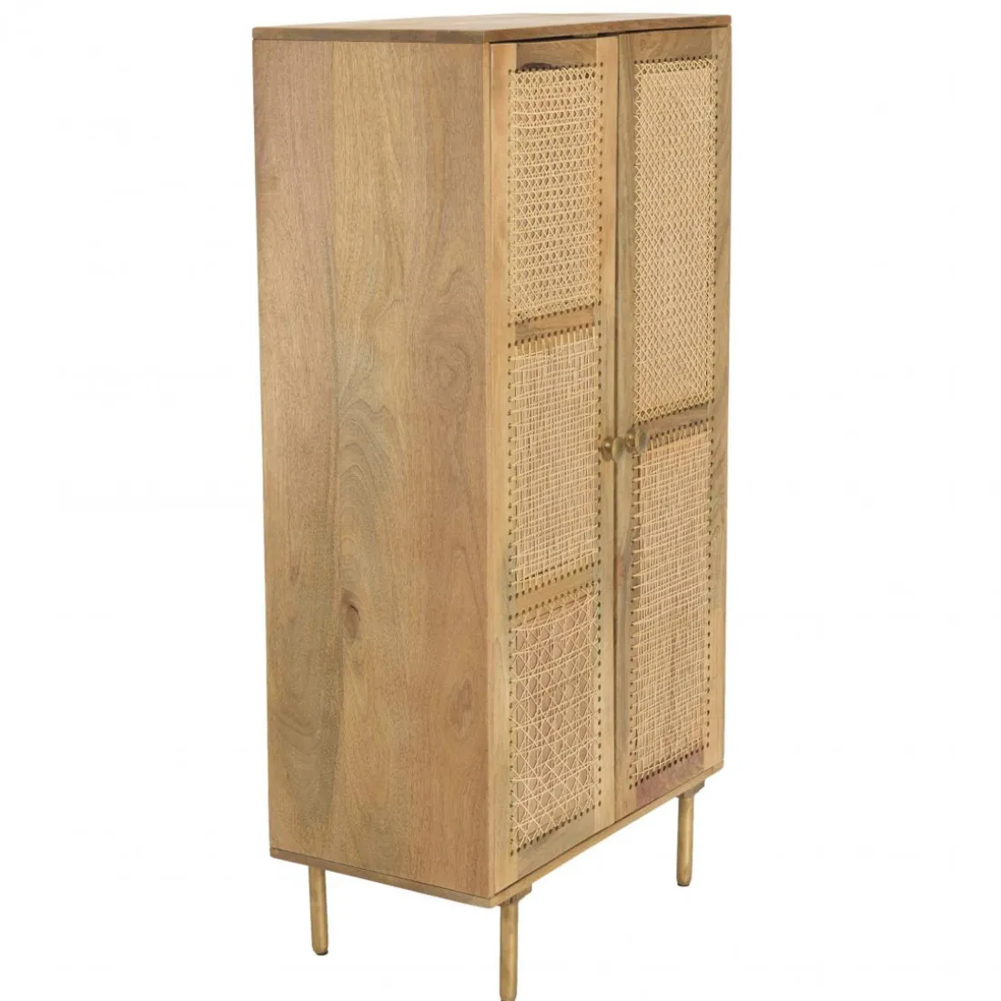 Meuble haut marron 2 portes bois de manguier cannage naturel ISA
