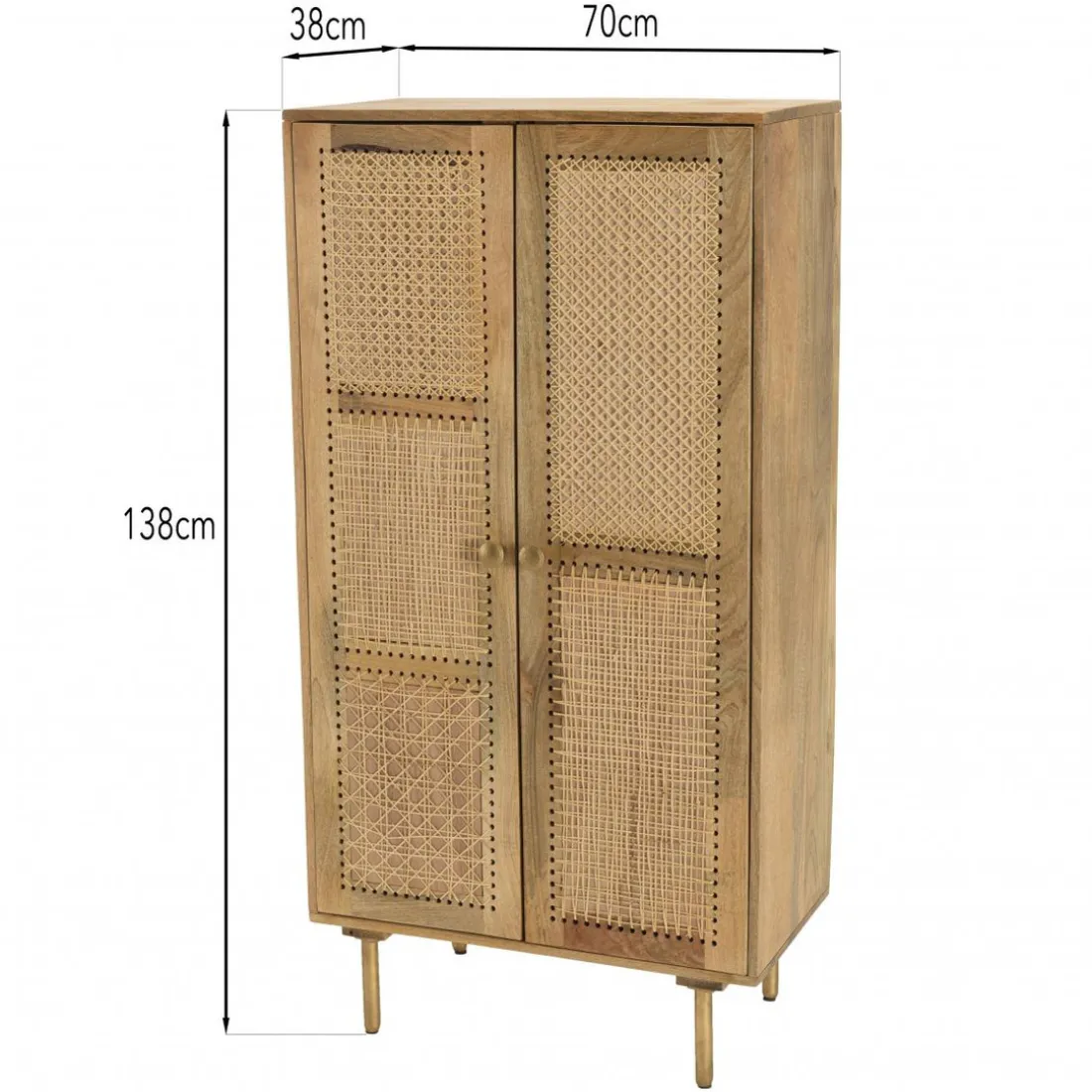 Meuble haut marron 2 portes bois de manguier cannage naturel ISA