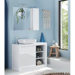 Meuble salle de bain Bari sur pieds Blanc laqué Brillant 110 cm