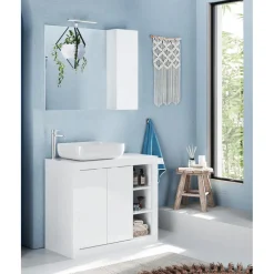 Meuble salle de bain Bari sur pieds 2 Portes 3 niches vasque à poser