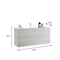 Meuble salle de bain Sienna suspendu 2 tiroirs vasque integrée en céramique blanc