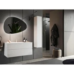 Meuble salle de bain Sienna 2 tiroirs avec vasque integrée en céramique blanc