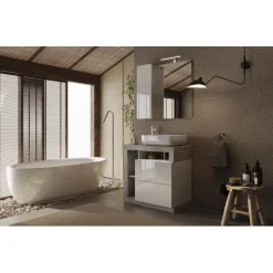 Meuble salle de bain sur pieds Ancona coloris Béton 2 Tiroirs 3 niches 78 cm