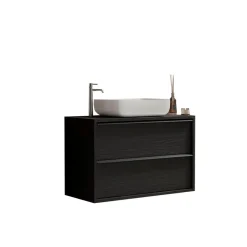 Meuble salle de bain suspendu 2 tiroirs vasque à poser en céramique