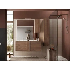 Meuble salle de bain suspendu 2 tiroirs et double vasque integrée en céramique