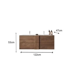 Meuble salle de bain suspendu 2 tiroirs et double vasque integrée en céramique