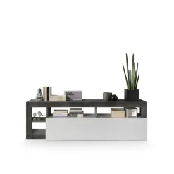 Meuble TV 1 abattant HAMBURG laqué blanc et oxyde