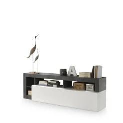 Meuble TV 1 abattant HAMBURG laqué blanc et oxyde