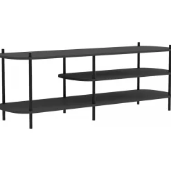 Meuble TV 3 niveaux en métal et en bois noirs
