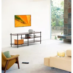 Meuble TV 3 niveaux en métal noir et en bois