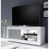Meuble TV 1 porte BASIC laqué blanc et décor beton