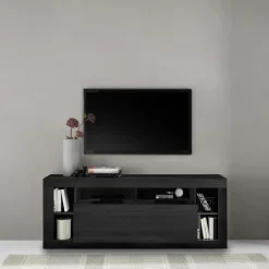 Meuble TV 1 porte chene noir