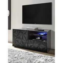 Meuble TV 1 porte et 1 tiroir PRISMA laqué anthracite brillant