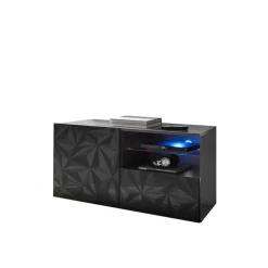 Meuble TV 1 porte et 1 tiroir PRISMA laqué anthracite brillant