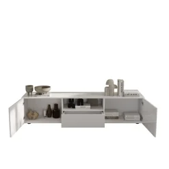 Meuble TV 2 portes 1 tiroir RIO blanc laqué brillant