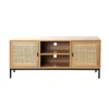 Meuble TV 2 Portes avec Cannage Rotin et 2 Niches en bois Beige